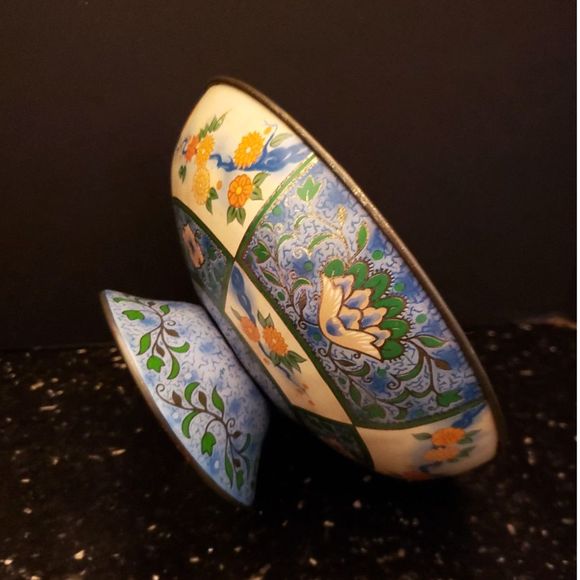 Canton Compote Metal Tin Pedestal Bowl Baret Ware England 1954 Vintage (AS IS) - Picture 7 of 13